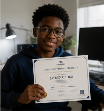 Jayden Okoro with a Maths Challenge certificate