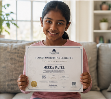 Meera Patel with a Maths Challenge certificate