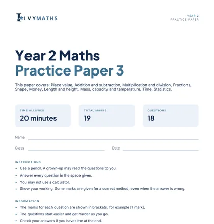 Ivy Maths Practice Paper, Year 2, Paper 3, front cover