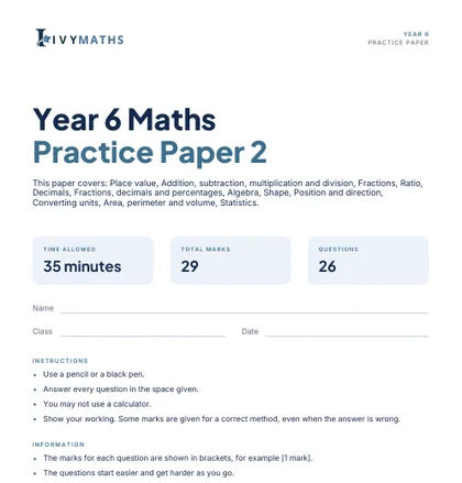 Ivy Maths Practice Paper, Year 6, Paper 2, front cover